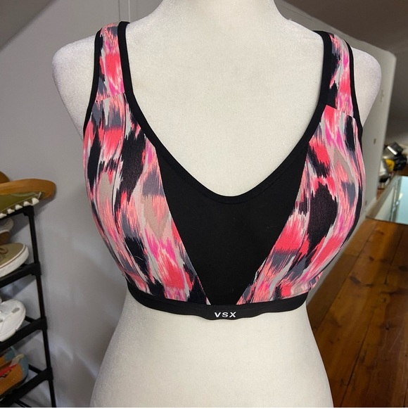 Victoria Secret Sport VSX Pink Black Sports Bra Size 32D Super Support Athletic - Picture 10 of 11